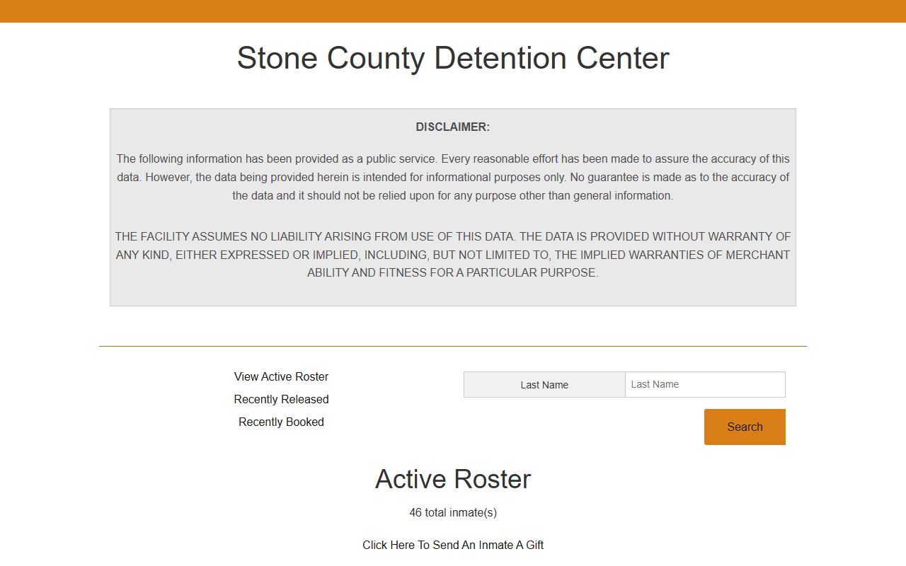 Stone County inmate population active roster search fields